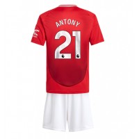 Camisa de Futebol Manchester United Antony #21 Equipamento Principal Infantil 2024-25 Manga Curta (+ Calças curtas)